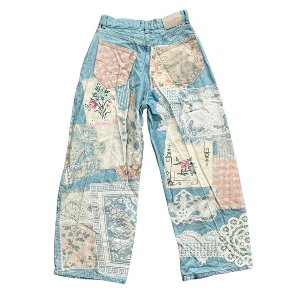 We The Free Illusions Patchwork Printed Low Rise Barrel Leg Jeans - Picture 4 of 12